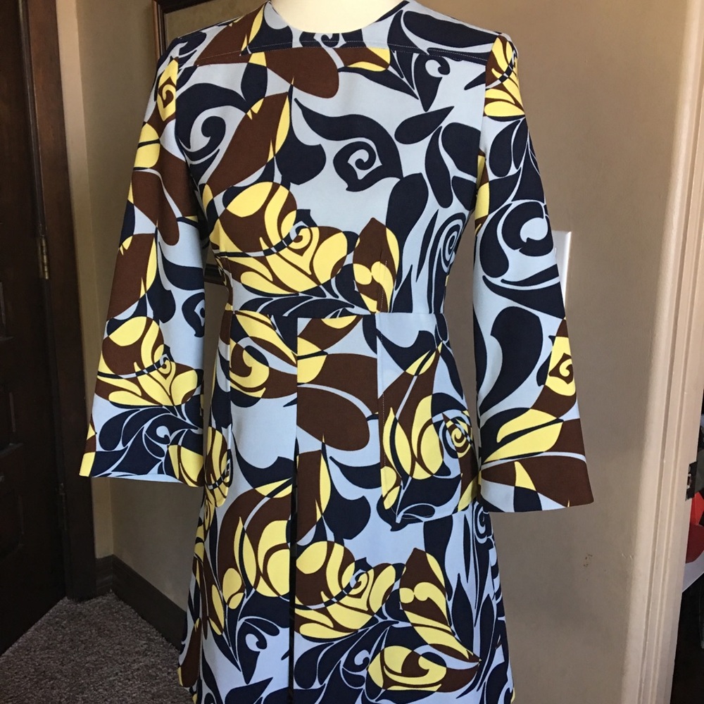 Zara Blue and Yellow 3/4 sleeve Paisley dress